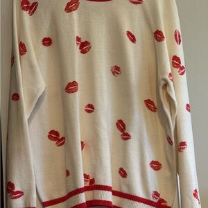 Minnie Rose Cream Sweater with Red Lip Print